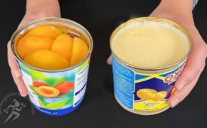 Misture o leite condensado com os pêssegos!