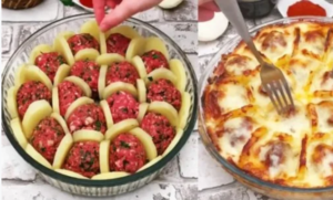 Almôndegas com batatas e molho